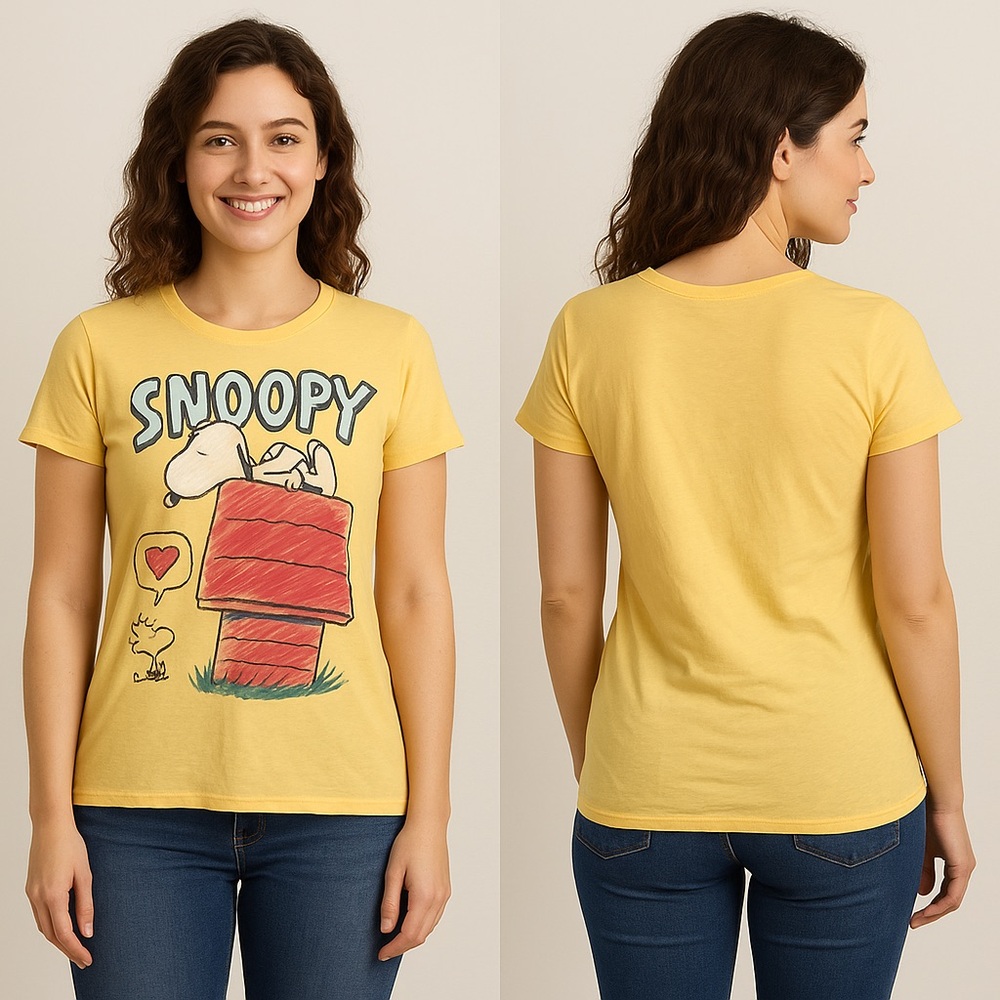 Peanuts Snoopy & Woodstock Yellow Graphic Tee Size Large ARC